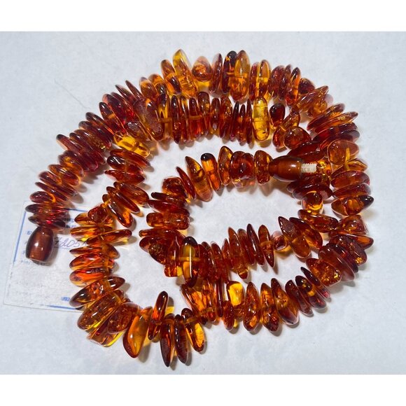 Russian USSR Baltic Amber Beaded Necklace Chunky Natural Polished Stones NWT - Picture 7 of 8